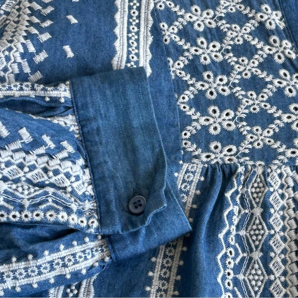 Zara Embroidered Eyelet Chambray Tunic Peasant Mini Dress - Picture 12 of 14